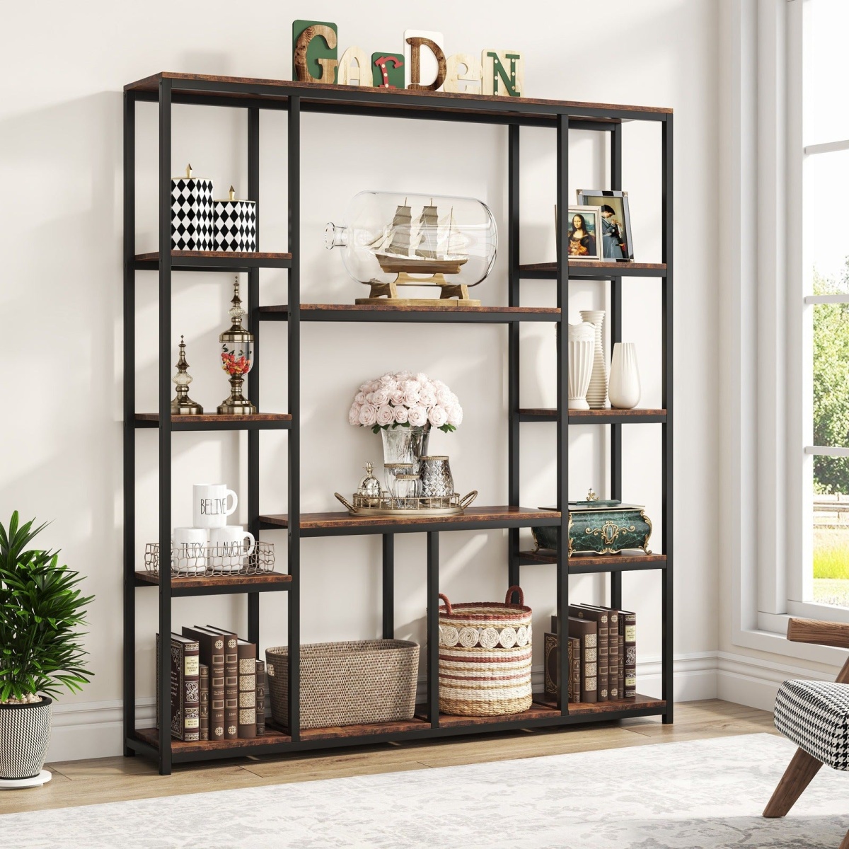 Bookcase, 12-Open Etagere Bookcase Display Rack Shelf - Image 1