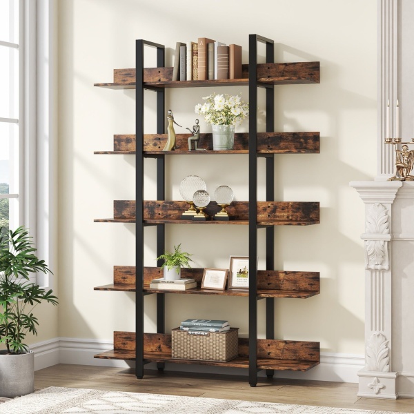 5-Tier Bookshelf, Industrial 5-Shelf Etagere Bookcase