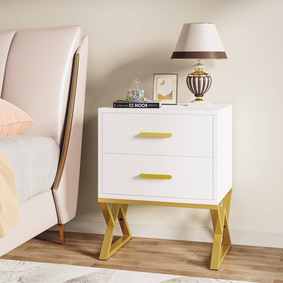 Nightstand, Modern Bedside Sofa Table with 2 Storage Drawers - Image 1