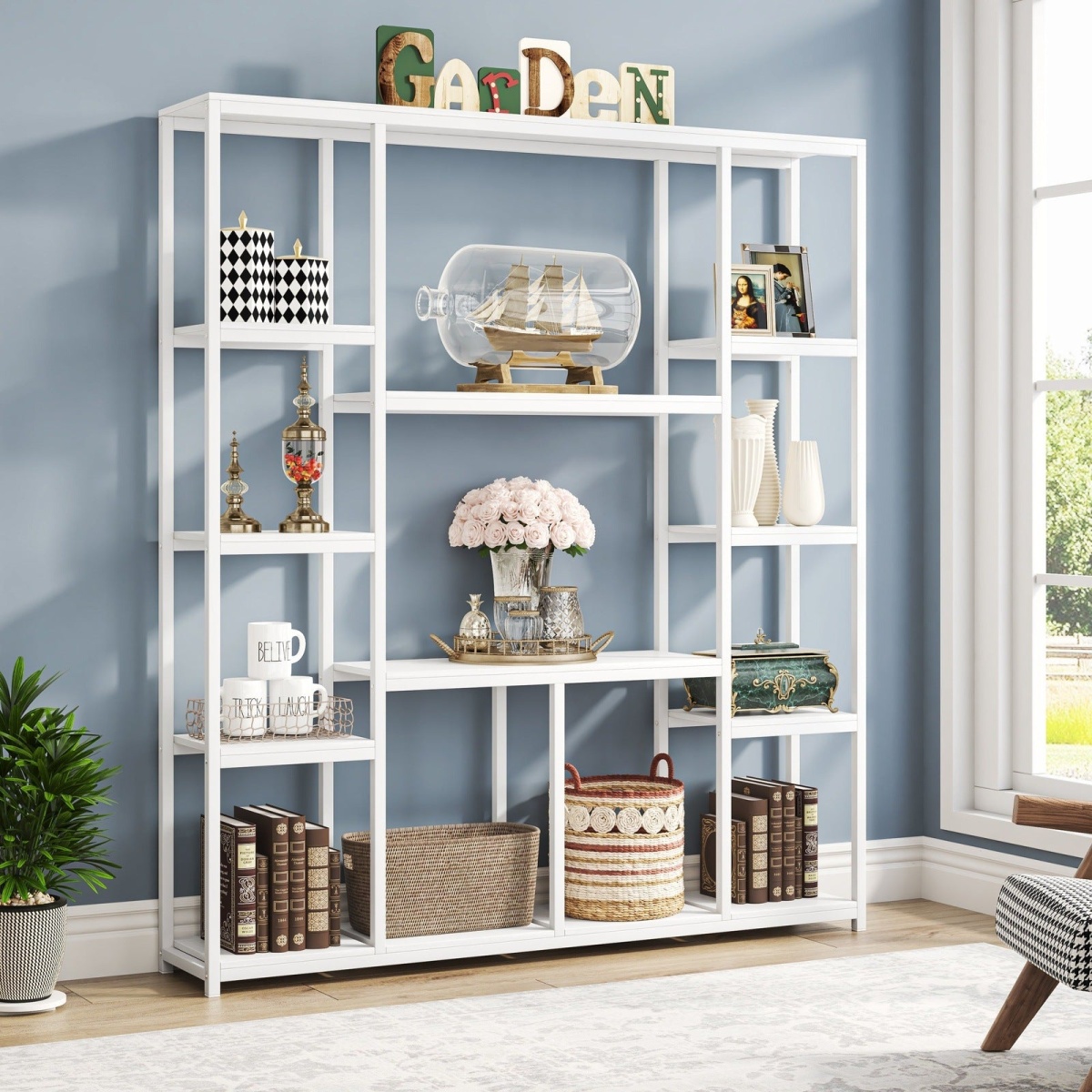 Bookcase, 12-Open Etagere Bookcase Display Rack Shelf - Image 8