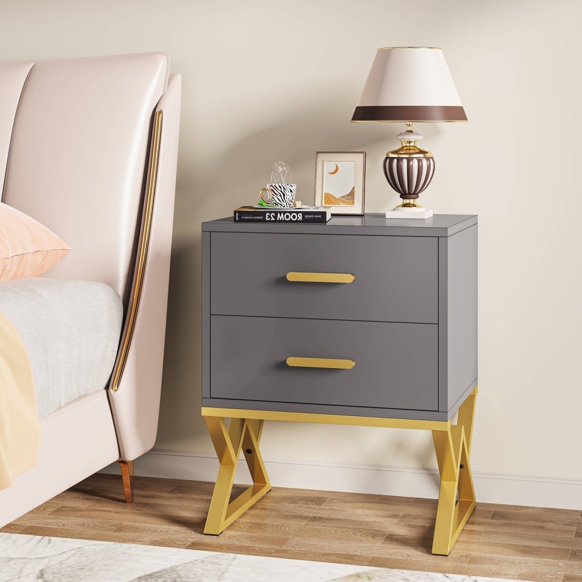 Nightstand, Modern Bedside Sofa Table with 2 Storage Drawers - Image 10