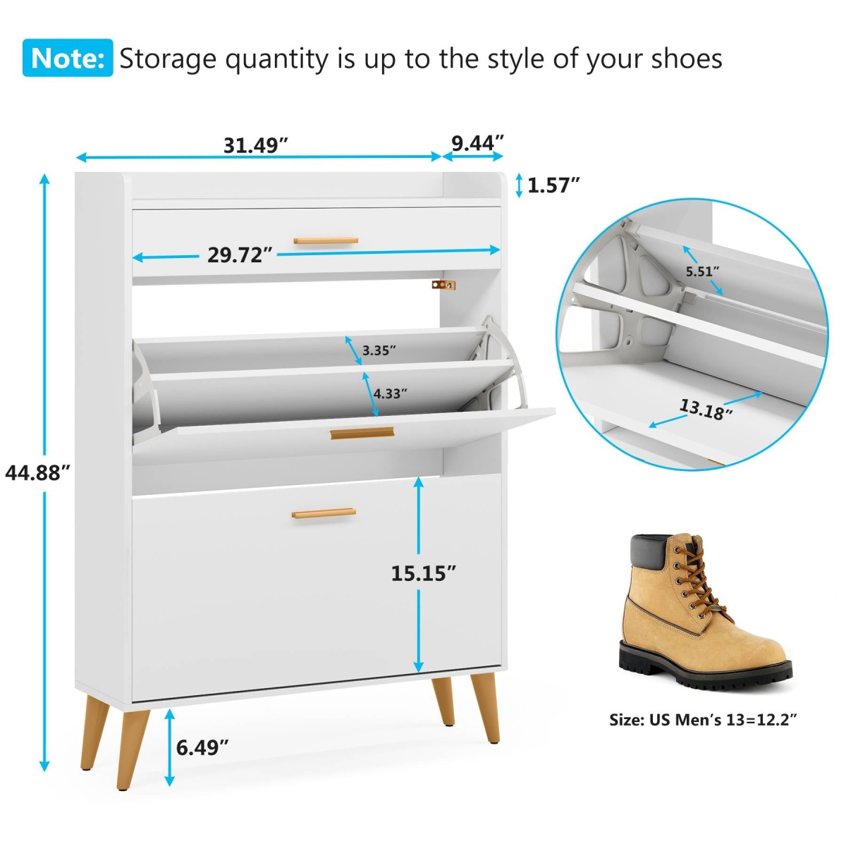 Shoe Cabinet, 16 Pairs Shoe Storage Rack with Drawers - Image 13