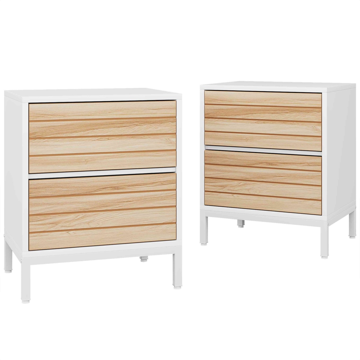 Nightstand, Wood End Table Bedside Table with 2-Drawer - Image 8
