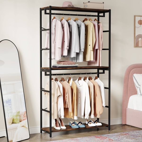 Freestanding Closet Organizer, 86? Garment Rack with Shelves & Hanging Rods