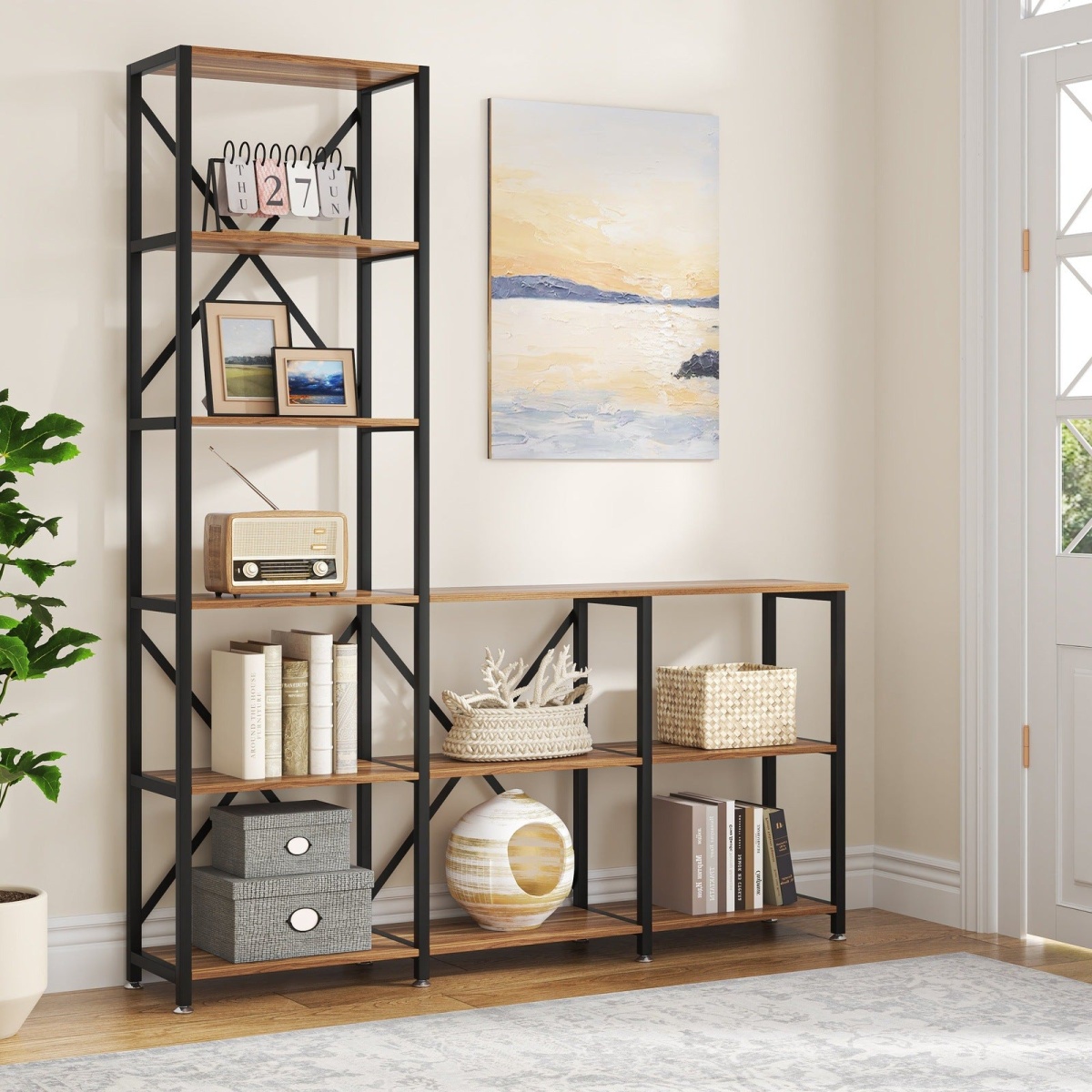9 Shelves Bookshelves, Industrial Ladder Corner Etagere Bookcase - Image 1