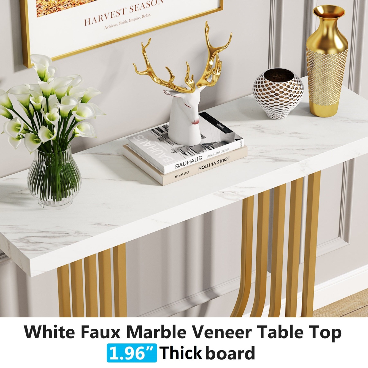 Console Table, 39? Faux Marble Entryway Sofa Table with U-Shaped Base - Image 7