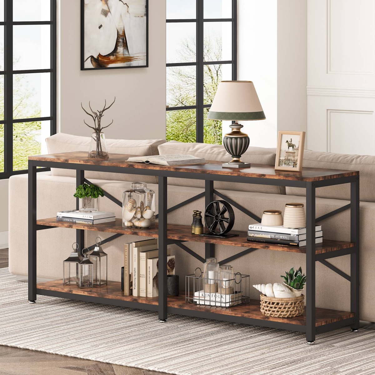 Console Table, 70.9 inch Long Sofa Table with Storage Shelves - Image 1