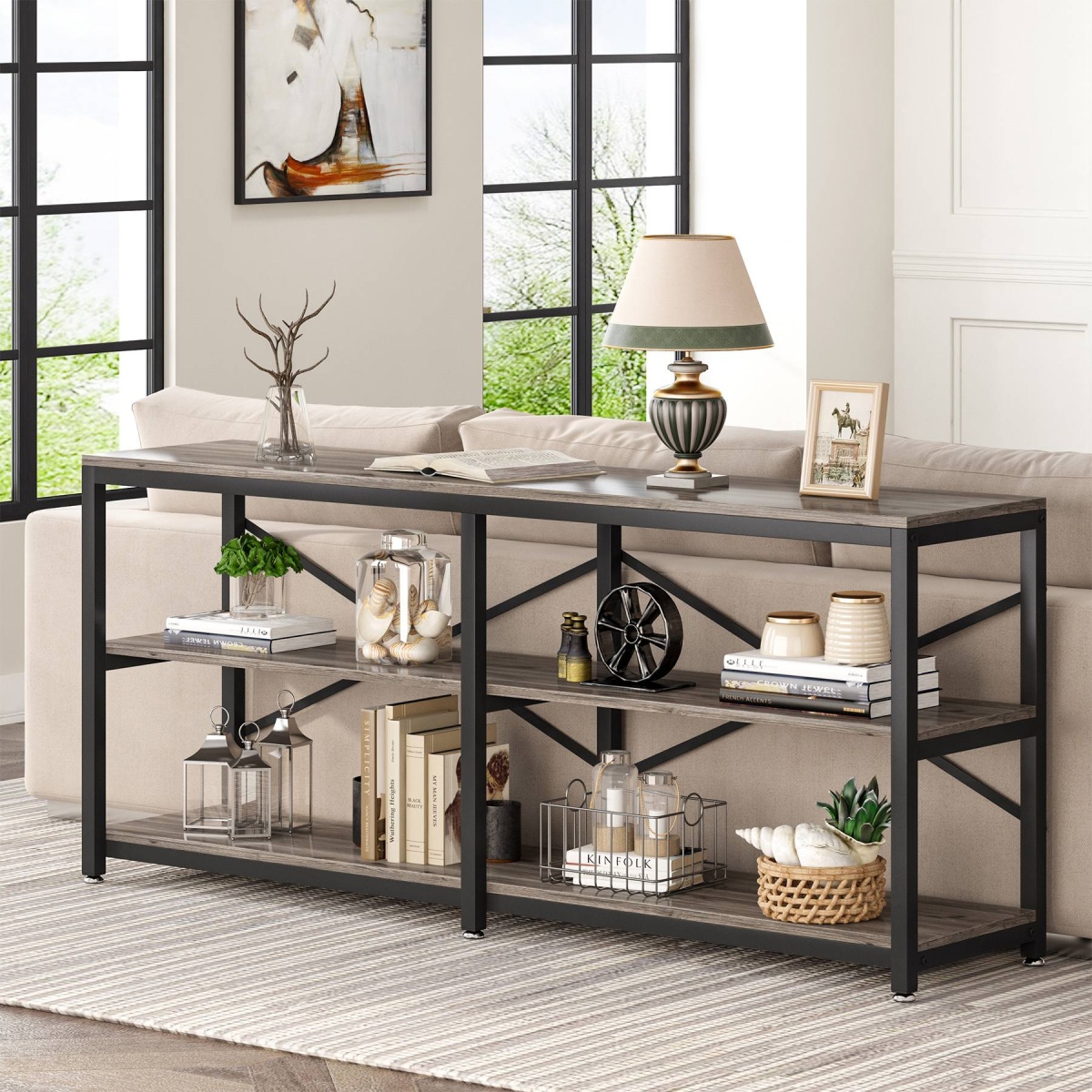 Console Table, 70.9 inch Long Sofa Table with Storage Shelves - Image 8