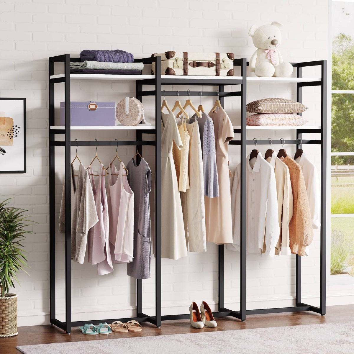 Freestanding Closet Organizer, 75 inch Heavy Duty Garment Rack - Image 1
