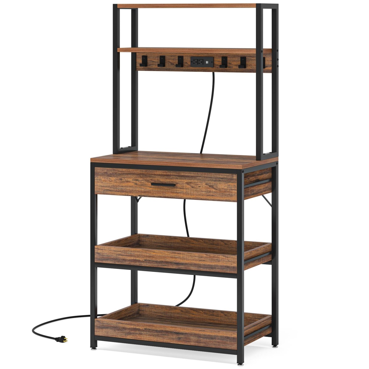 5-Tier Kitchen Baker?s Rack with Power Outlets, Drawer & Sliding Shelves - Image 2