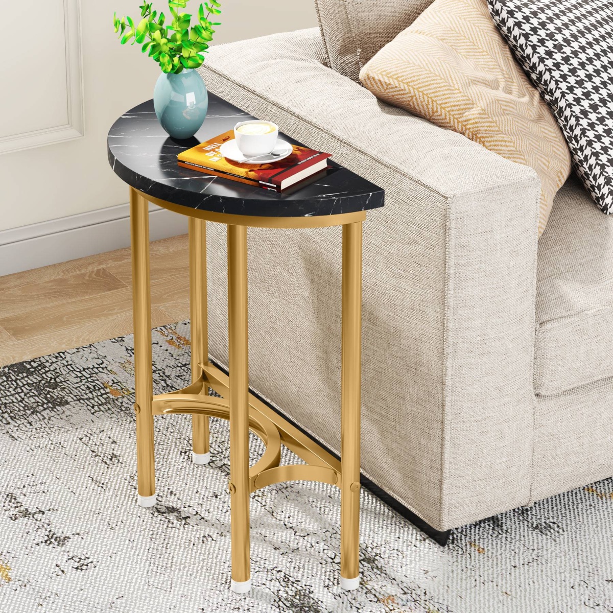 End Table, 20? Half Round Faux Marble Side Table - Image 9