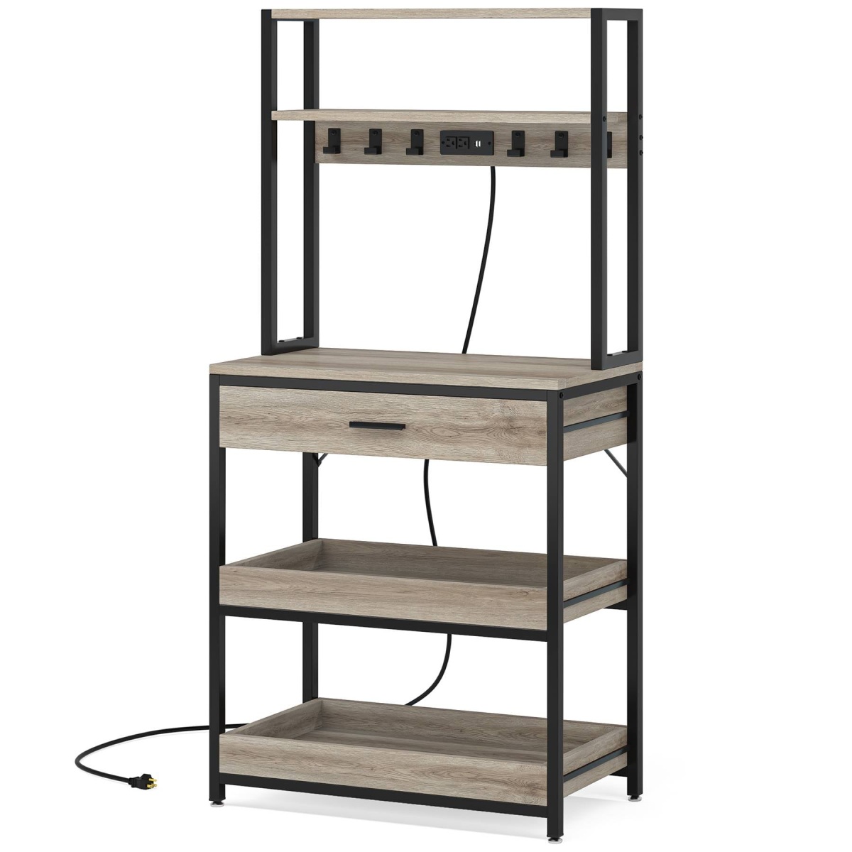 5-Tier Kitchen Baker?s Rack with Power Outlets, Drawer & Sliding Shelves - Image 12