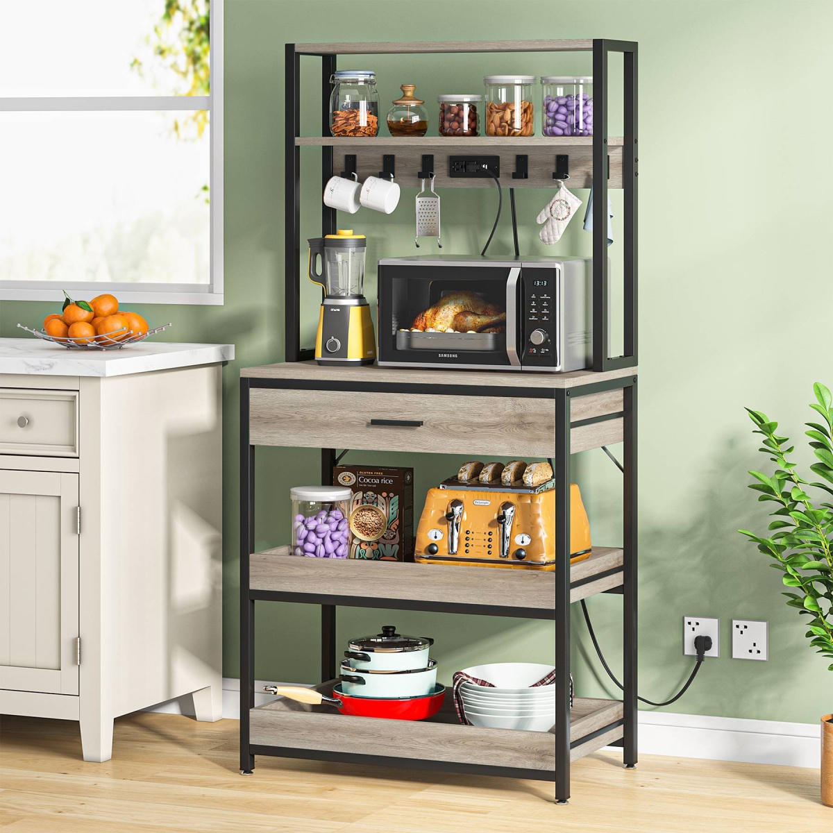 5-Tier Kitchen Baker?s Rack with Power Outlets, Drawer & Sliding Shelves - Image 11