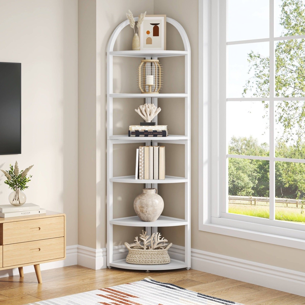 6 Tier Corner Shelf, 71 inch Tall Corner Bookshelf for Small Space - Image 8