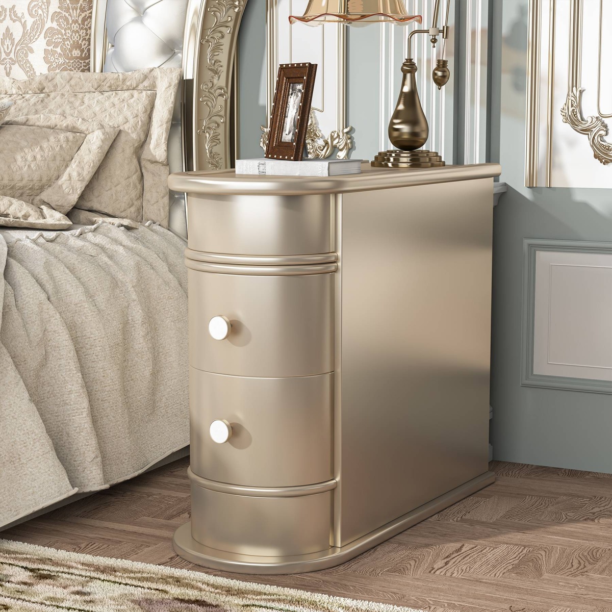 End Table, Sofa Bedside Narrow Accent Tables with 2 Drawers - Image 9