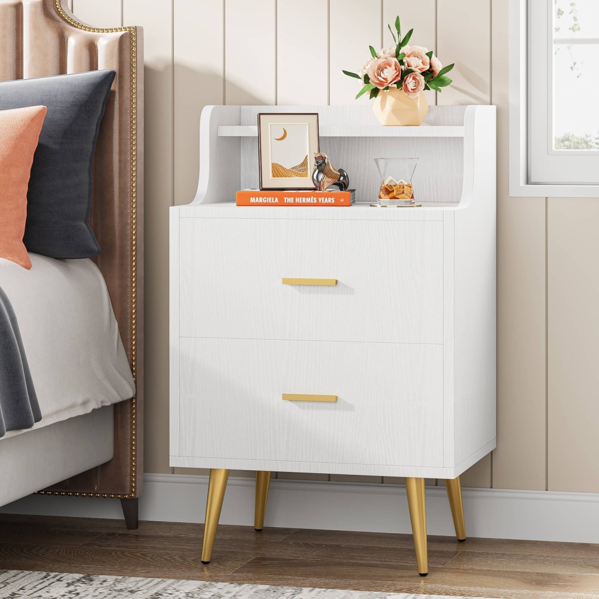 Nightstand, Modern Bedside Table with 2 Drawers - Image 1