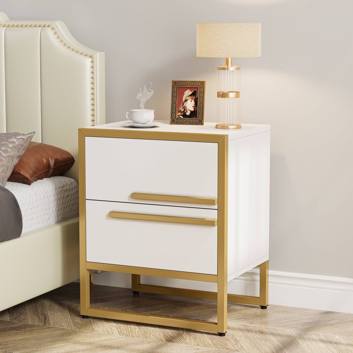 2-Drawer Nightstand, Modern Bedside Cabinet End Table - Image 1