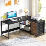 L-Shaped Desk, 59? Reversible Corner Desk with Drawers & Shelves