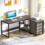 L-Shaped Desk, 59? Reversible Corner Desk with Drawers & Shelves - Image 8