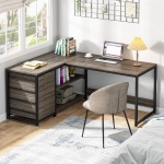 L-Shaped Desk, 59? Reversible Corner Desk with Drawers & Shelves - Image 10