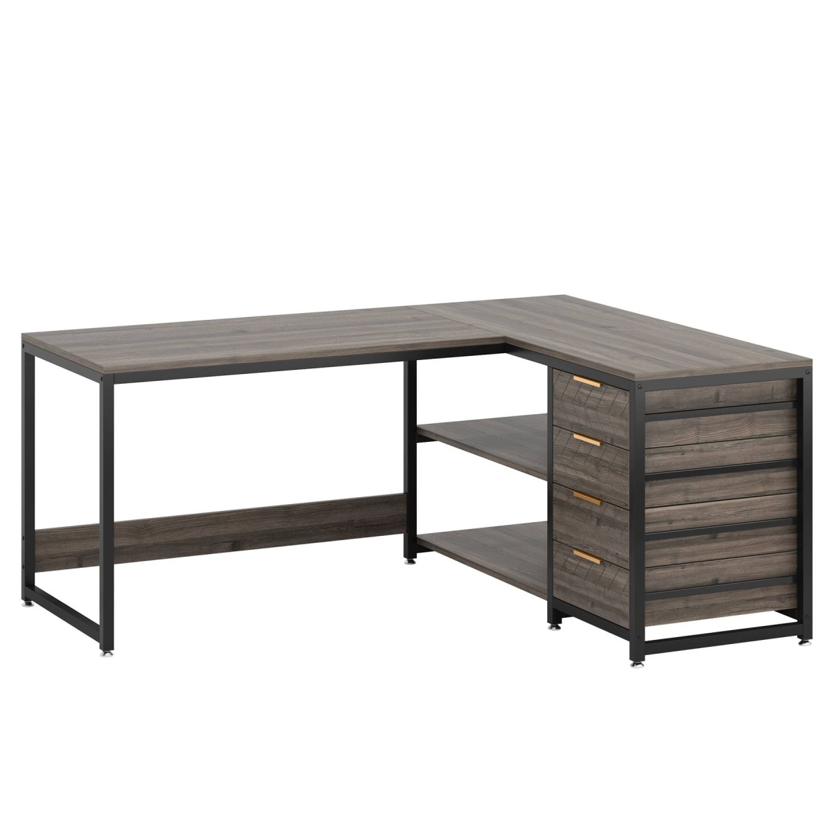 L-Shaped Desk, 59? Reversible Corner Desk with Drawers & Shelves - Image 9
