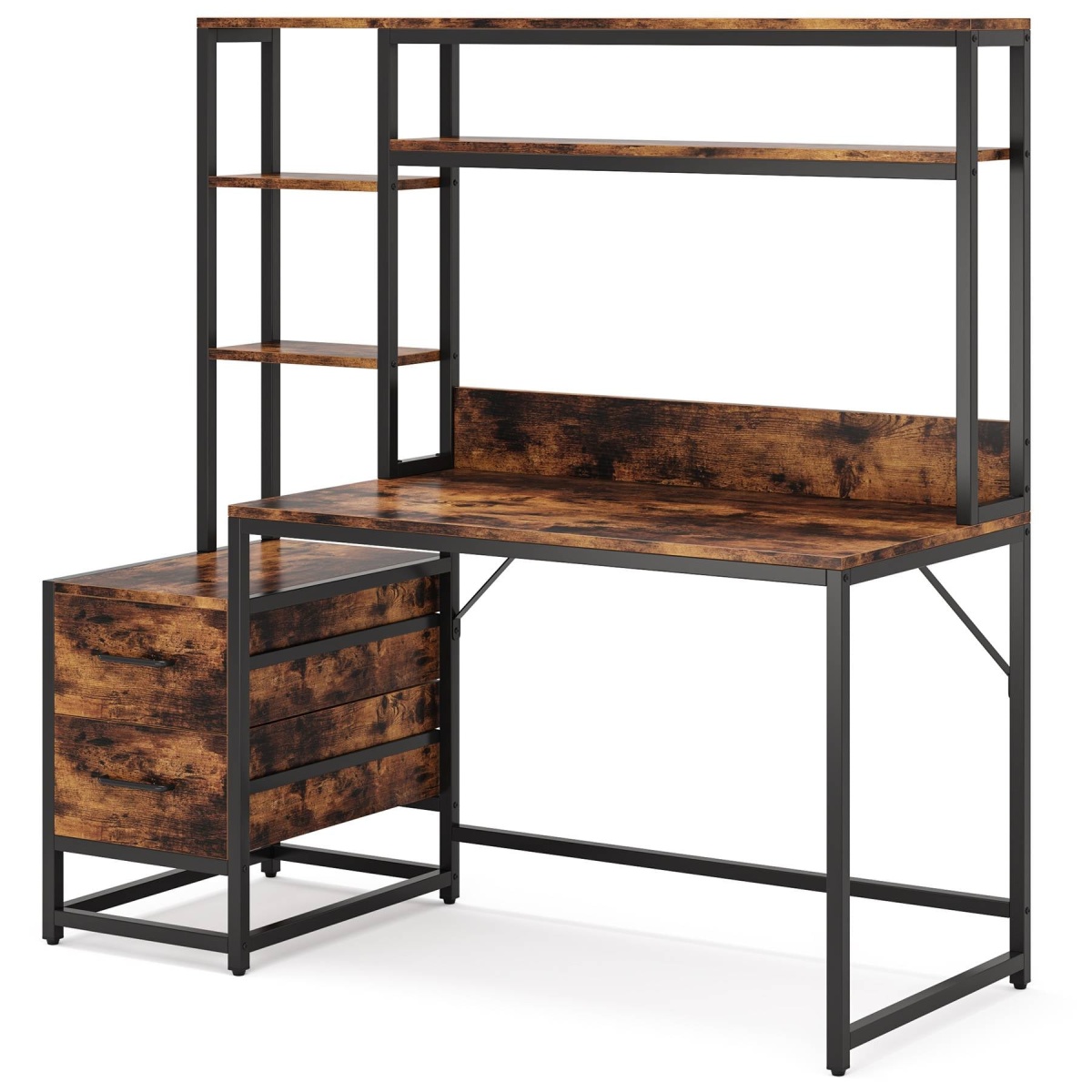 Computer Desk, 55? Writing Table with 2 Drawers and Storage Shelves - Image 2