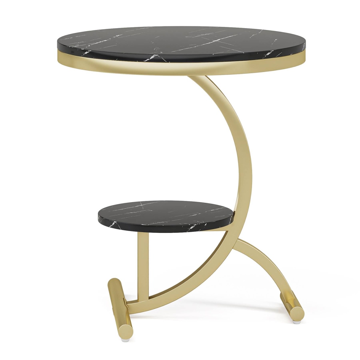 End Table, 2-Tier Round Faux Marble Sofa Side Table - Image 9