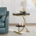 End Table, 2-Tier Round Faux Marble Sofa Side Table - Image 8