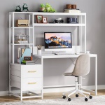 Computer Desk, 55? Writing Table with 2 Drawers and Storage Shelves - Image 9