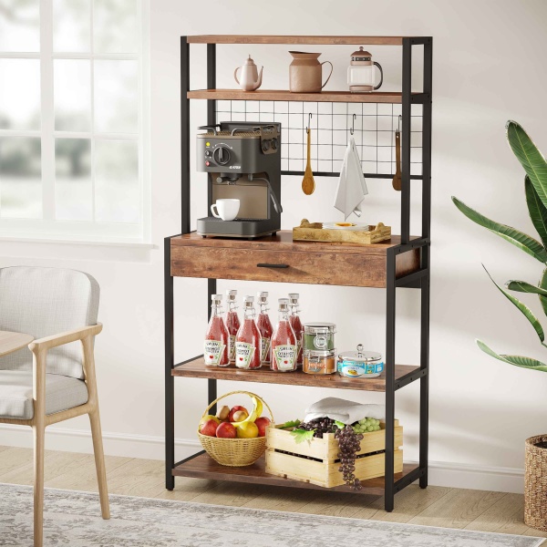 Kitchen Baker?s Rack, 5-Tier Kitchen Storage Shelf with Hutch