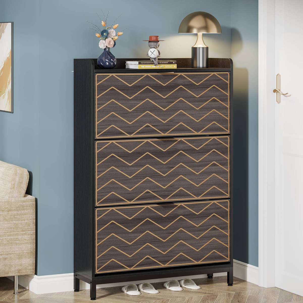 Shoe Cabinet, Modern Shoe Rack Organizer with Door & Drawer - Image 7