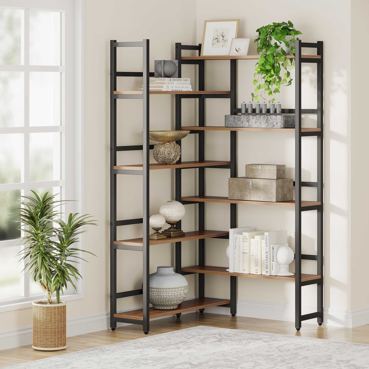 Corner Bookshelf, 8-Tier Industrial 70.8? Bookcase - Image 1