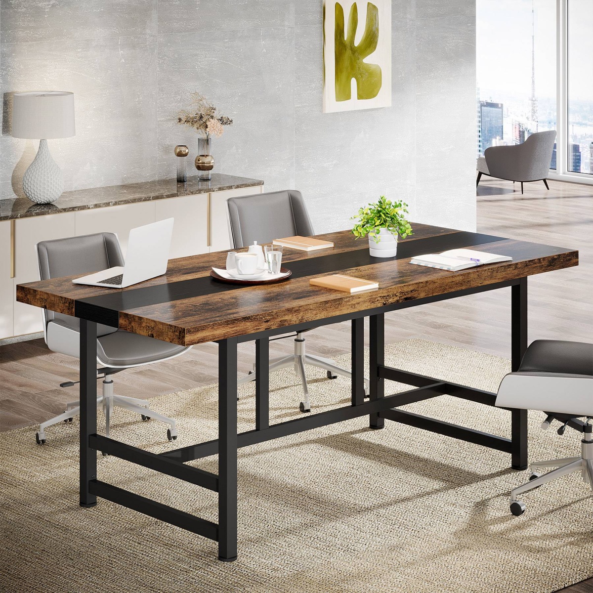 Conference Table, 6FT Rectangular Meeting Table Computer Desk - Image 8