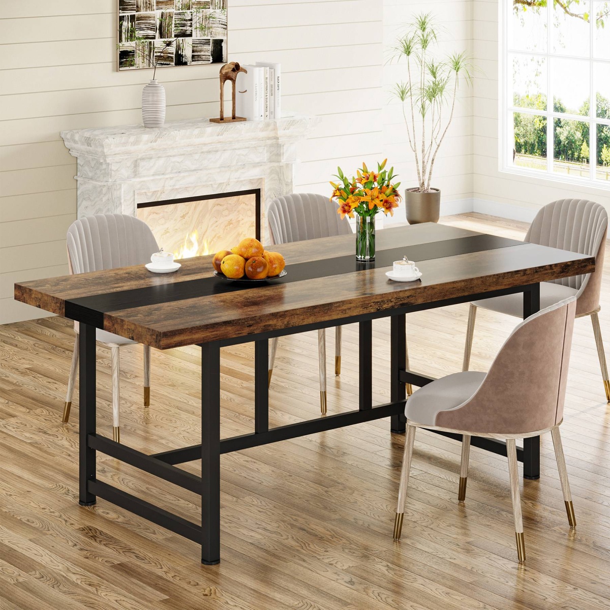 Dinning Table, 70? Home & Kitchen Table with Metal Frame - Image 9