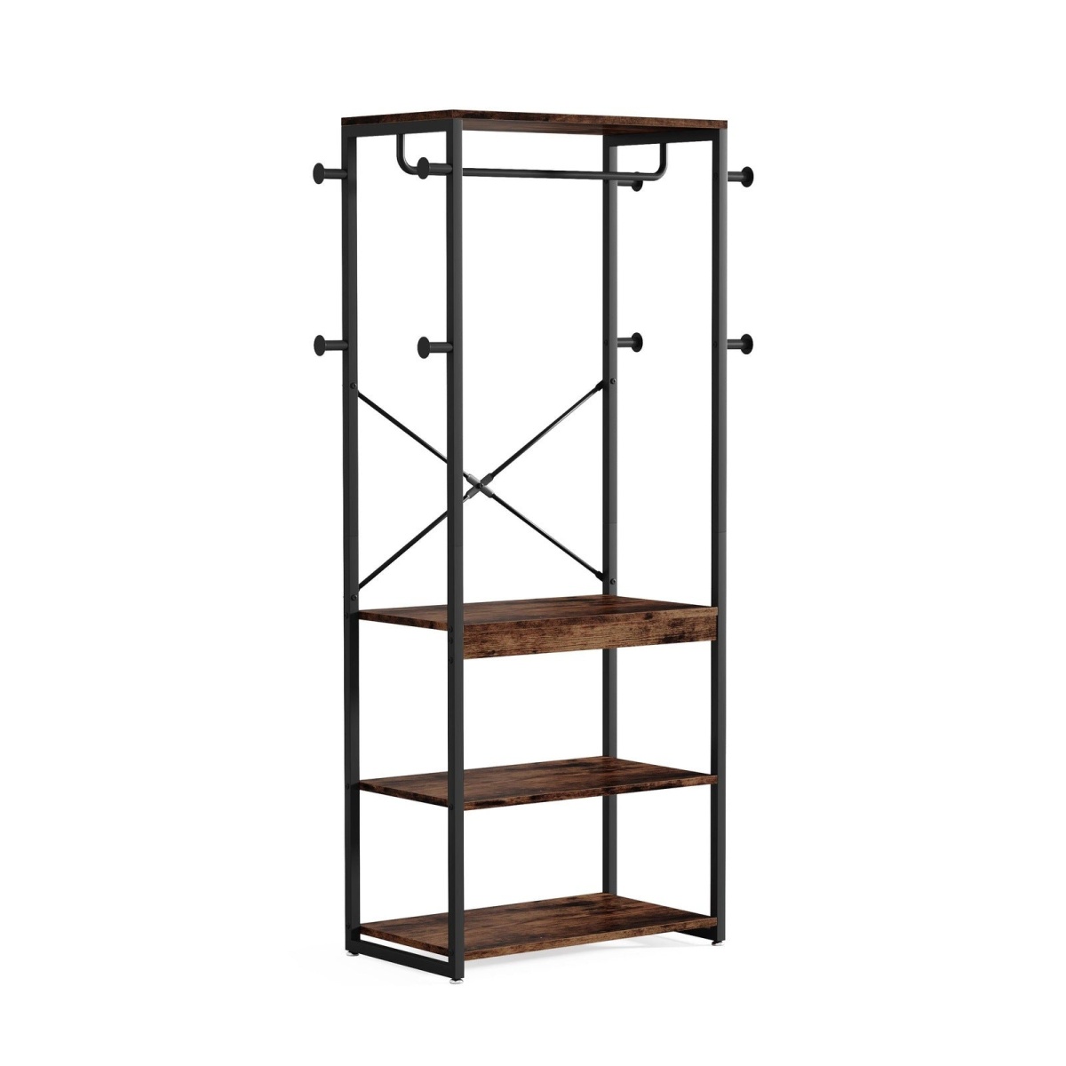 Coat Rack, Freestanding Corner Hall Tree with 4 Shelves 8 Hooks - Image 11
