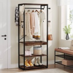 Coat Rack, Freestanding Corner Hall Tree with 4 Shelves 8 Hooks - Image 10