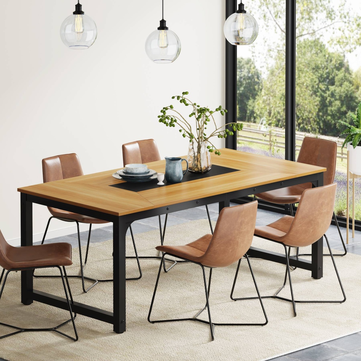 Dining Table, Industrial Kitchen Table with Metal Frame - Image 10
