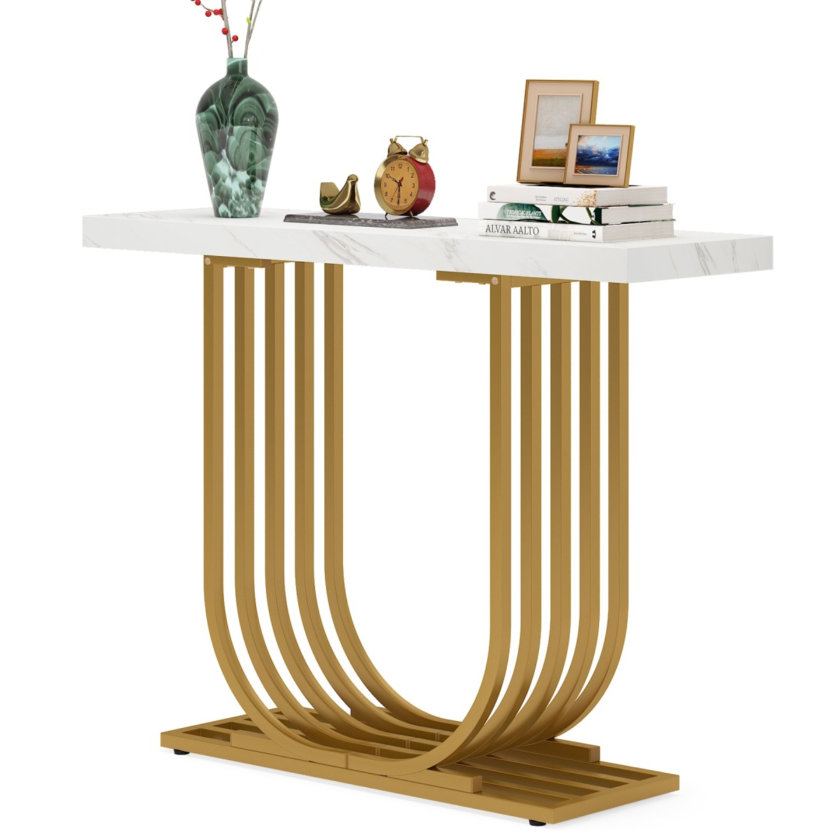 Console Table, 39? Faux Marble Entryway Sofa Table with U-Shaped Base - Image 1