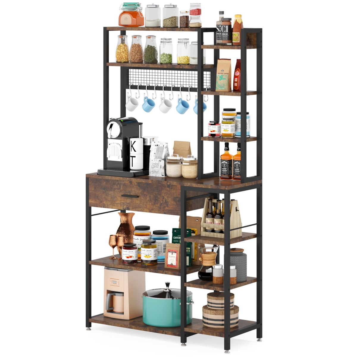 Kitchen Baker?s Rack, 70.9? Kitchen Storage Shelf with Drawer & Hutch - Image 1