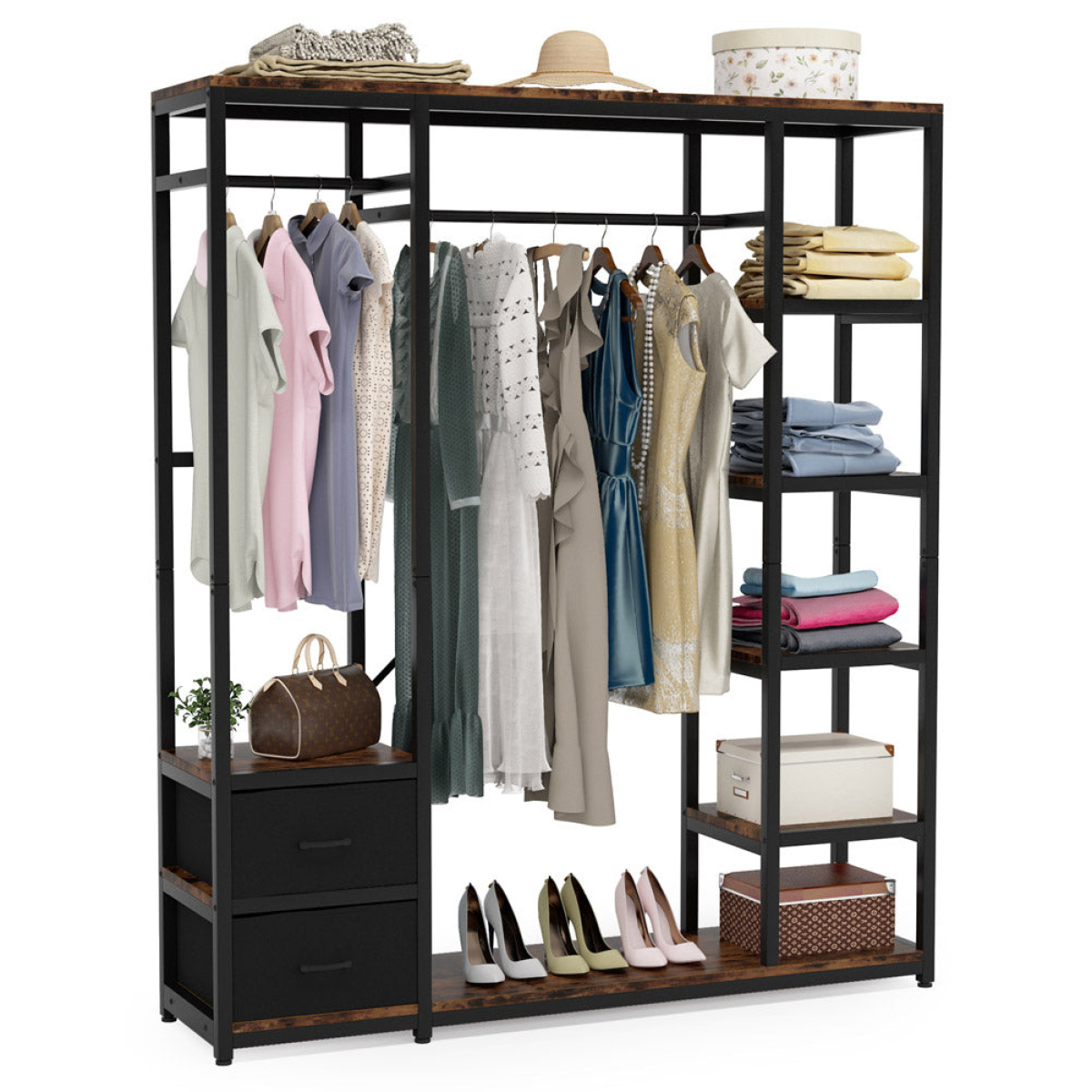 Freestanding Closet Organizer, 59? Garment Rack with 2 Drawers - Image 1