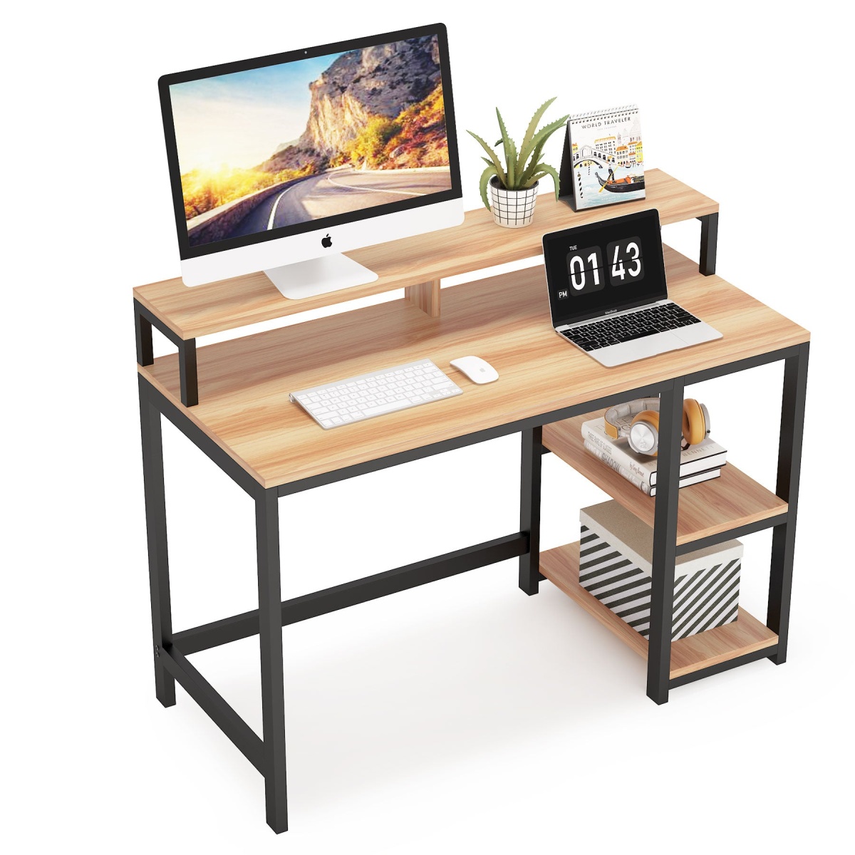 Computer Desk, Industrial Writing Desk with Shelves for Study - Image 8
