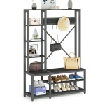 Coat Rack Shoe Bench, 4-in-1 Entryway Hall Tree with Shelves - Image 7