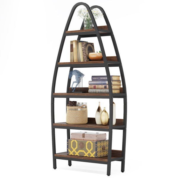 Bookshelf, 5-Tier Open Etagere Bookcase 69? Tall Display Shelf Unit