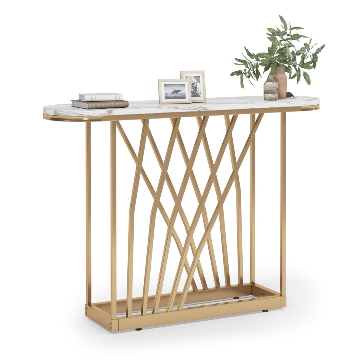 Console Table, 43? Modern Sofa Couch Table with Faux Marble - Image 2