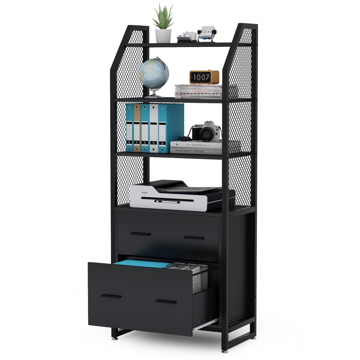 File Cabinet, 2 Drawer Vertical Filing Cabinet with Bookshelf - Image 1