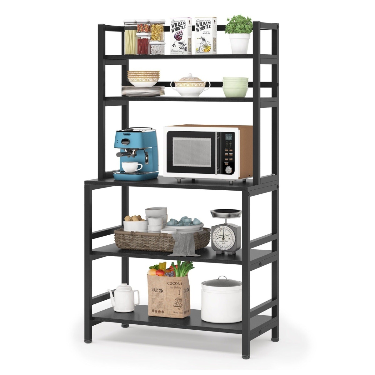 Kitchen Baker?s Rack, 5-Tier Microwave Oven Stand with Hutch - Image 1