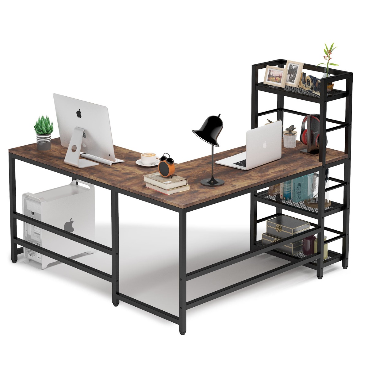 L-Shaped Desk, Reversible 59? Computer Desk with Storage Bookshelf - Image 1