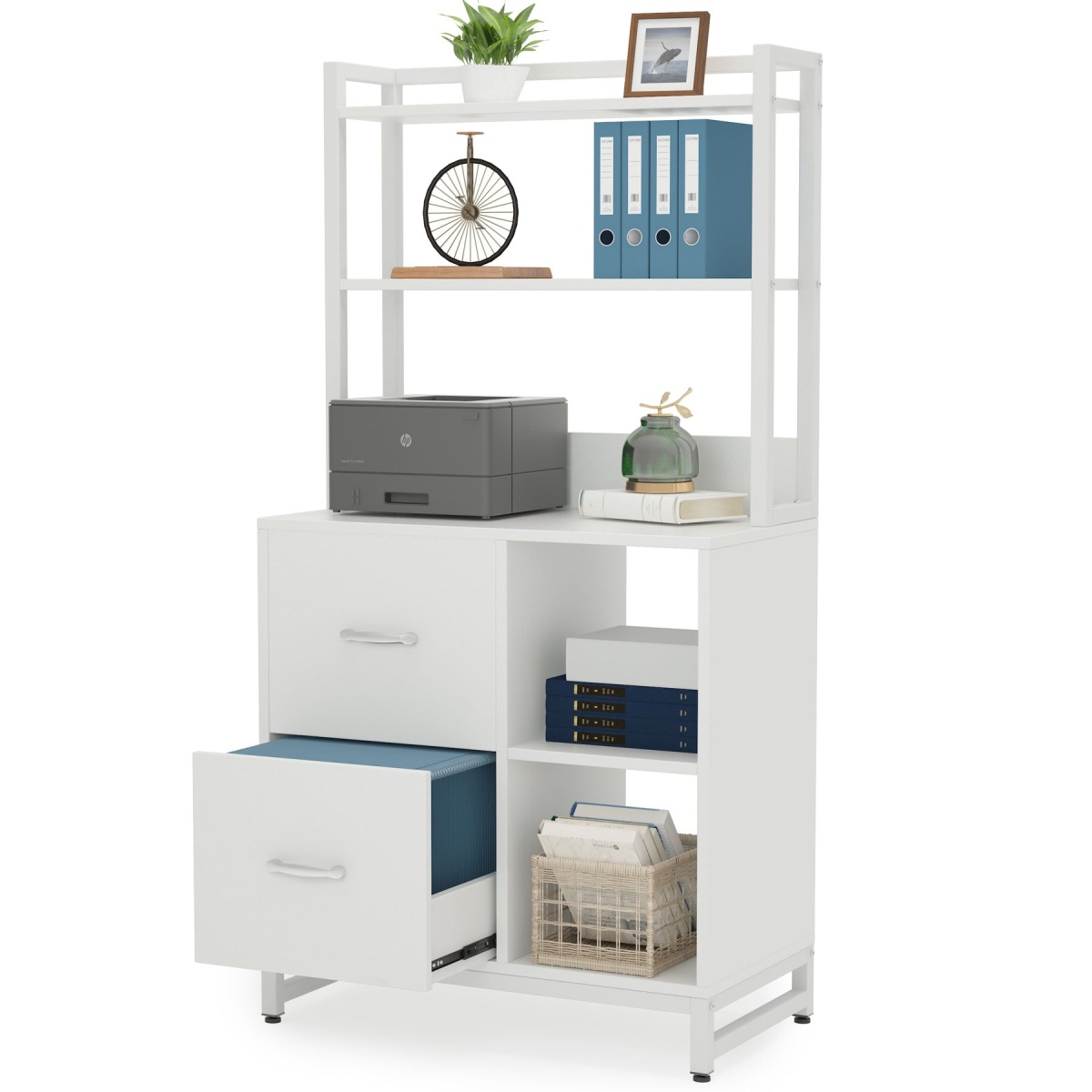 File Cabinet, 2 Drawer Vertical Filling Cabinet with Bookshelf - Image 1