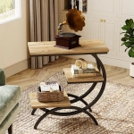 Round End Table, Industrial Side Table with Metal Hollow Frame - Image 39