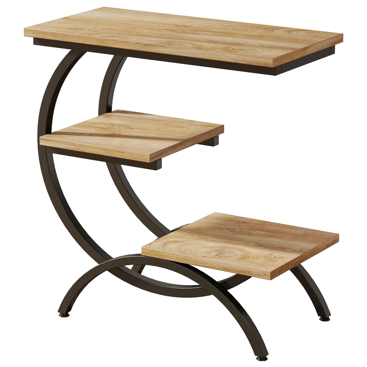 Round End Table, Industrial Side Table with Metal Hollow Frame - Image 40